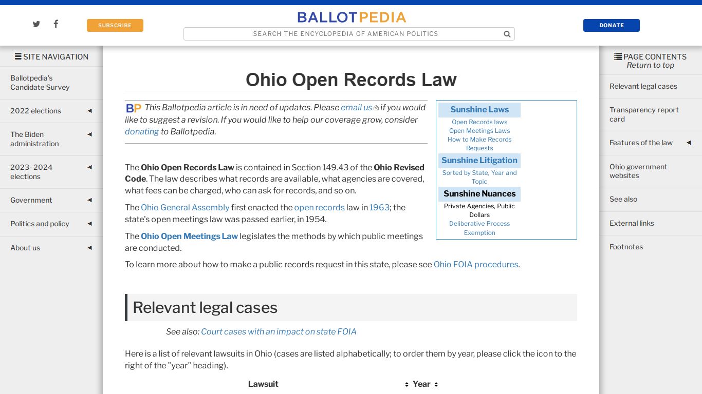 Ohio Open Records Law - Ballotpedia